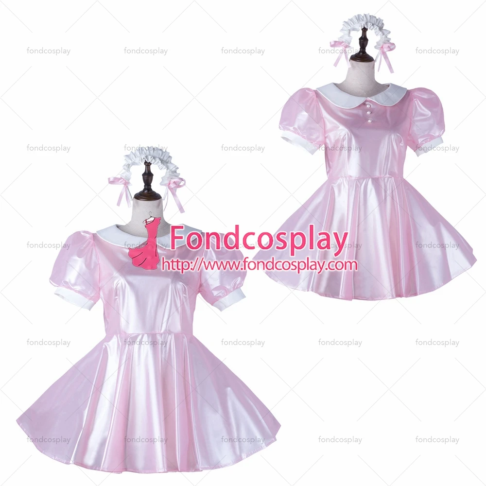 

adult sexy cross dressing sissy maid baby pink clear pvc dress lockable Uniform Peter Pan collar Tailor-made[G2231]