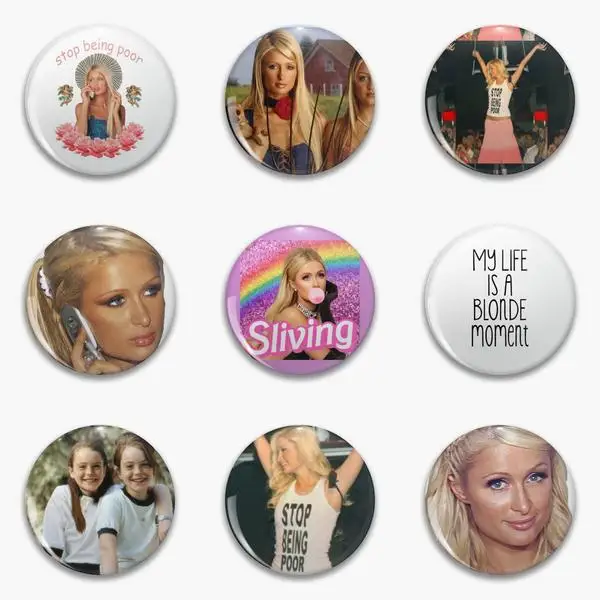 

Paris Hilton Stop Being Poor And Nicole Soft Button Pin Customizable Hat Brooch Decor Funny Collar Gift Fashion Cartoon Jewelry