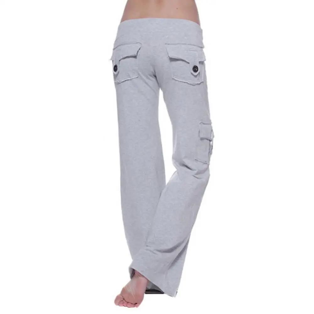 Slim Solid Color Trousers Women Sport Pants Multi-pocket Button Stretch Yoga Slim-Fit Button Stretch Yoga Slim-Fit Sport Pan