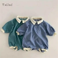 txlixc baby spring fall romper contrast color button lapel neck long sleeve jumpsuit baby casual clothing 2 colors