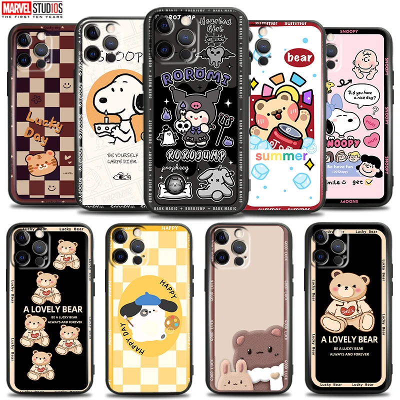 

Cute Cartoon Bear For Apple iPhone 13 12 11 Pro 12 13 Mini X XR XS Max SE 6 6S 7 8 Plus Phone Case Soft Liquid Silicon Carcasa