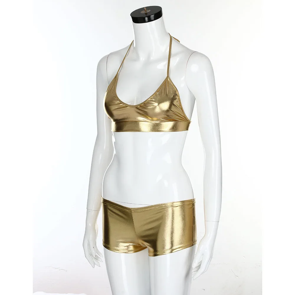 Женский сексуальный комплект бикини из лакированной кожи боксеры купальник