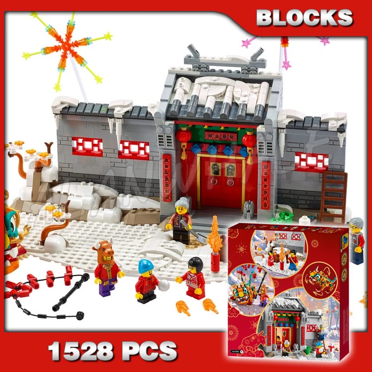 

1528 шт., китайские праздники Nian, праздники Лунного Нового года, снежный дом 66005, строительные блоки для мальчиков, совместимые с моделями