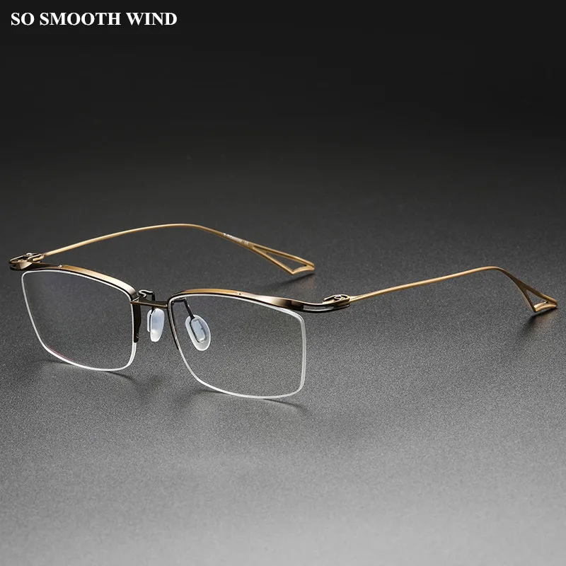 

Handmade Pure Titanium Glasses Frame Men Business Half-Rim Prescription Eyeglasses Women Ultralight Optical Spectacles Eyewear