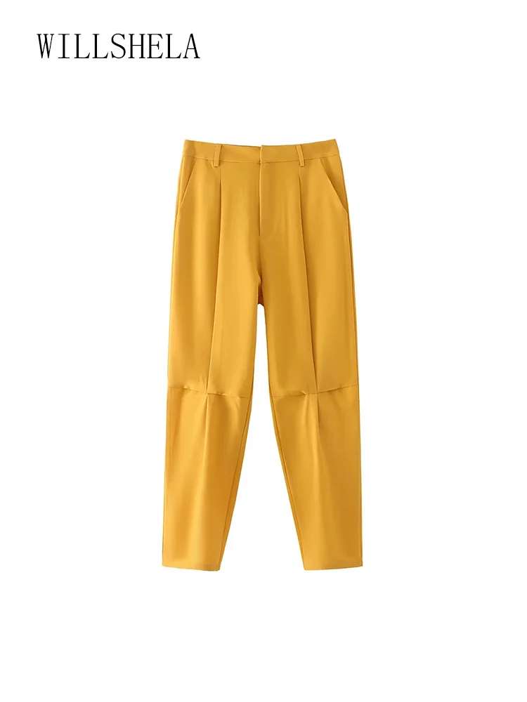 

Willshela Women Fashion Solid Front Zipper Trousers Vintage High Waist Full Length Female Chic Lady Long Pants