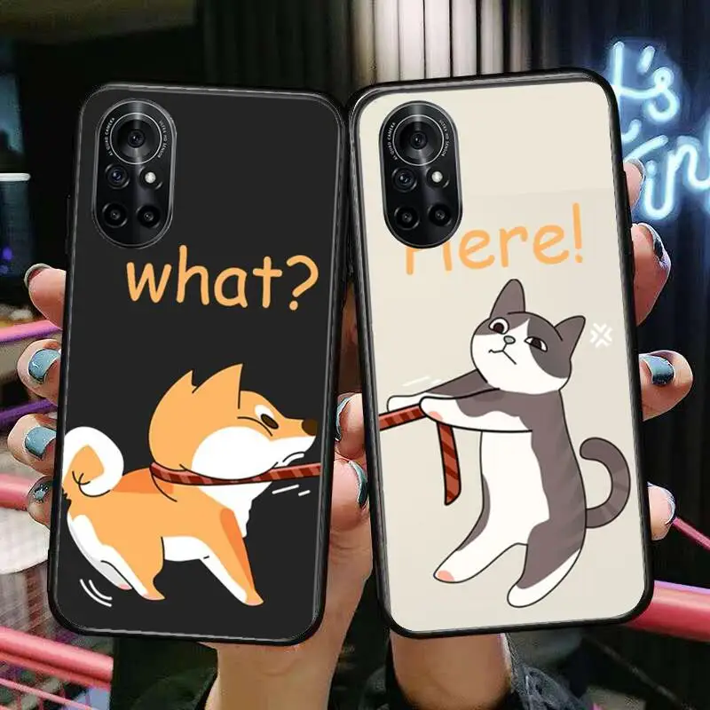 

Couple cat and dog Clear Phone Case For Huawei Honor 20 10 9 8A 7 5T X Pro Lite 5G Black Etui Coque Hoesjes Comic Fash design