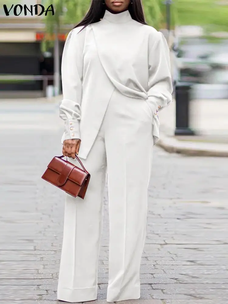 Элегантные женские костюмы размера плюс VONDA Осенние однотонные с высоким воротом