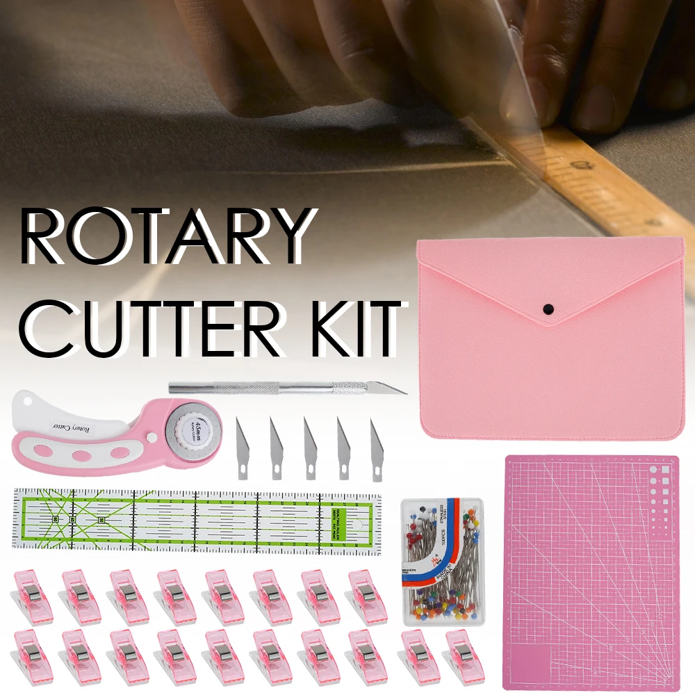 

45 mm Rotary Fabric Cutter Set Cutting Mat Replacement Blades Fabric Clips Patchwork Ruler