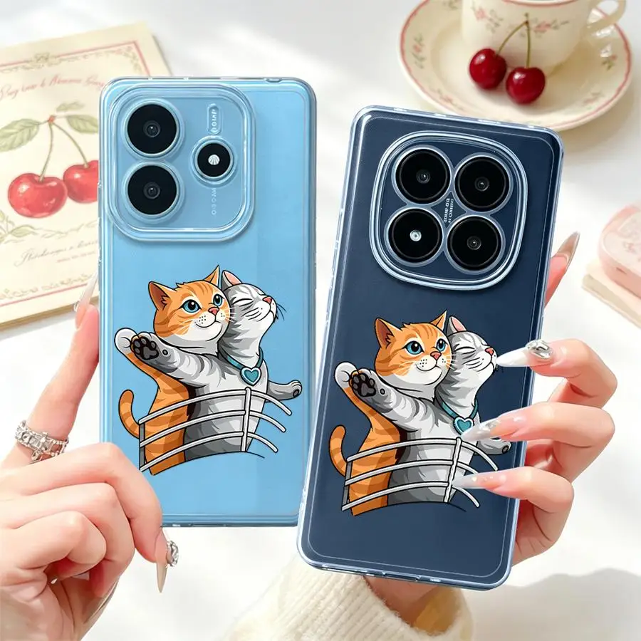 Фото Мягкий чехол для телефона Xiaomi Redmi Note 15 Pro 12S 10S 9 10 11S Note 13 Note14 Note11 12 13C A4 A7 14C Uple Romantic Cat №1