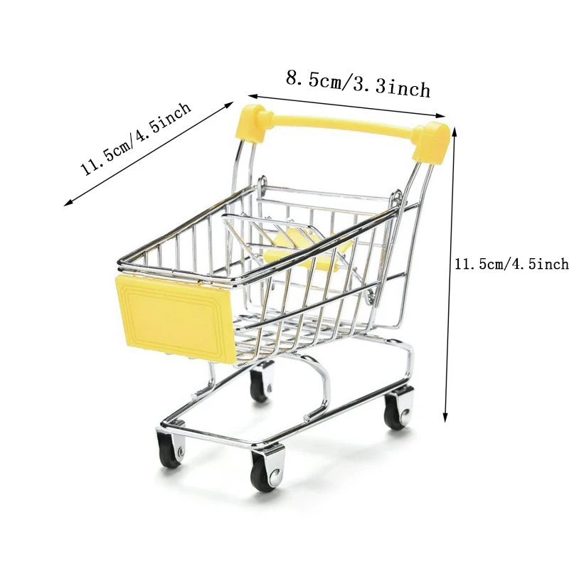 Simulation Supermarket Hand Trolleys Pretend Play Toy Mini Shopping Cart Kids Toys Room Desktop Storage Basket Home Decor