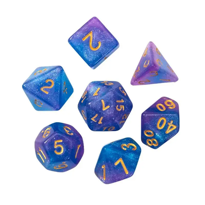 

7Pcs/Set 4 Sides To 20 Sides Acrylic Two-color Starry Sky Dice COC Polyhedral Dice For Table Game DND RPG Dice Combination