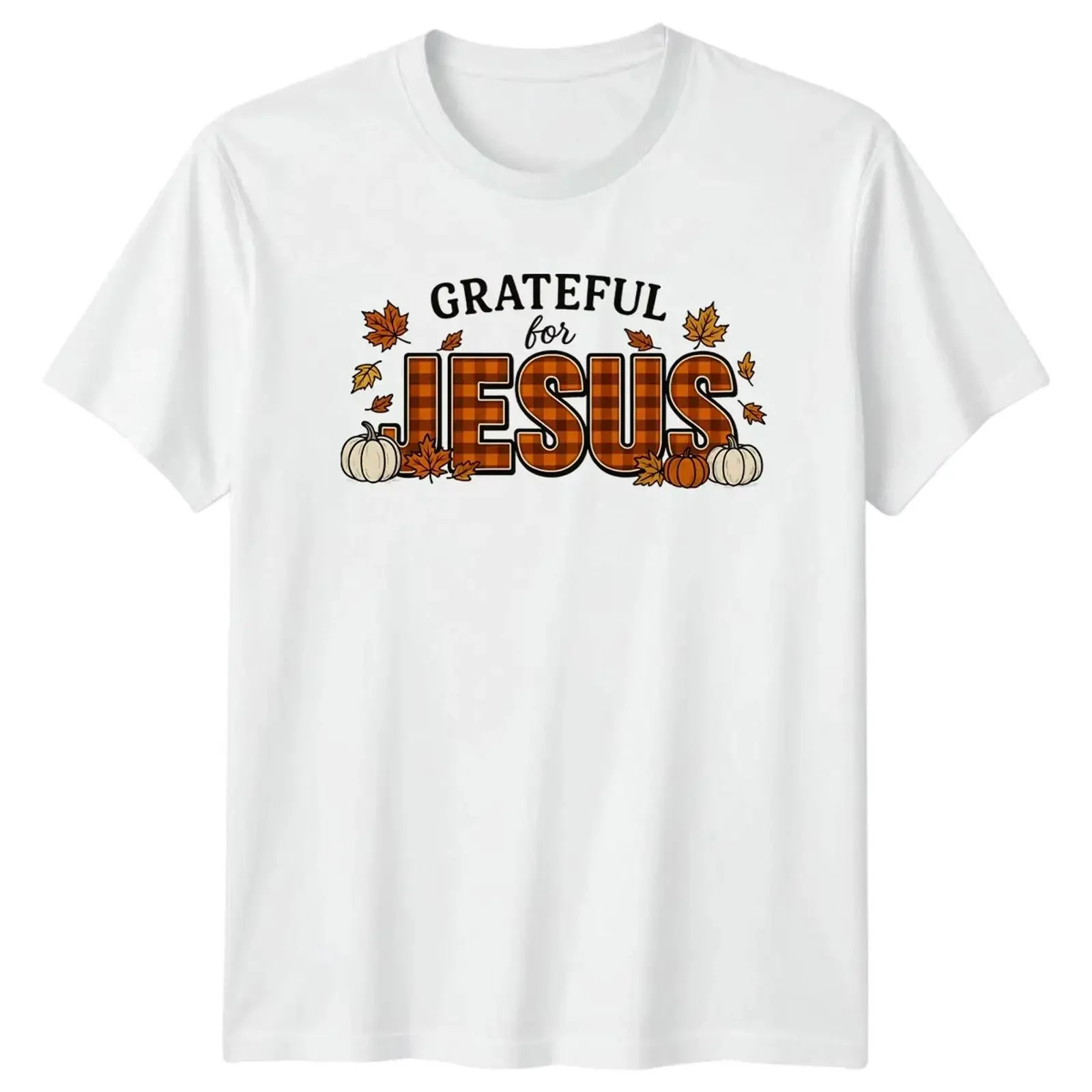 Фото Футболка Grateful For Jesus с осенним принтом, винтажная, с эффектом потертости, с изображением Иисуса, модная, мягкая, удобная, унисекс, дышащая. №1