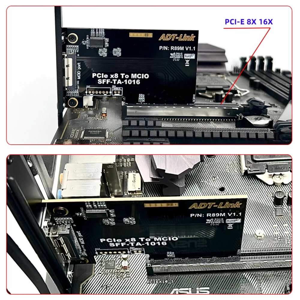 Фото PCIE5.0 PCI-Express 8x к MCIO 8i Mini SFF-TA-1016 Адаптер ввода-вывода Cool Edge для материнской платы SSD Видеокарта №4