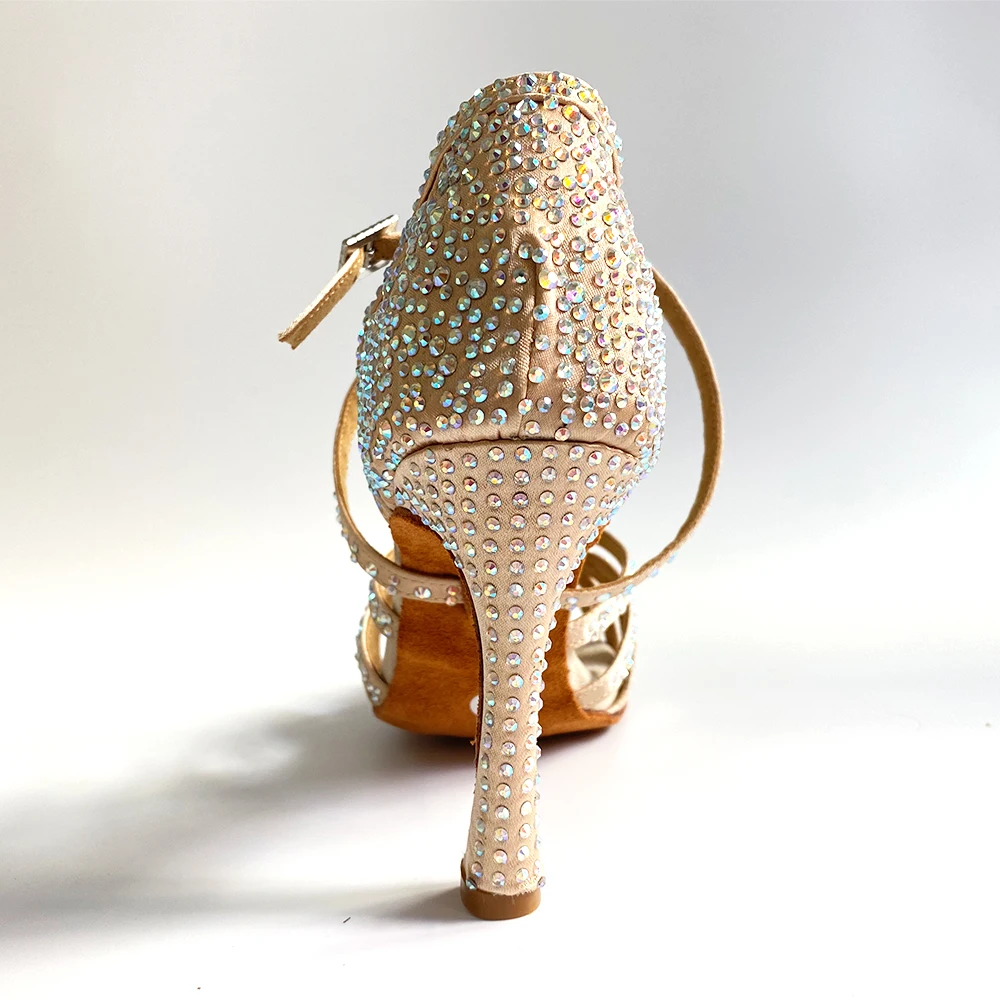 Rhinestone High Heels Latin Dance Shoes For Woman Lace Up Ballroom Latin Dance Shoes For Girls High Heel Salsa Dancing Shoes