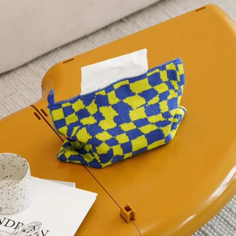 

Checkerboard Knitting Bag Storage Box Nordic Style Living Room Dining Table Decoration tissue box holder car tissue holder