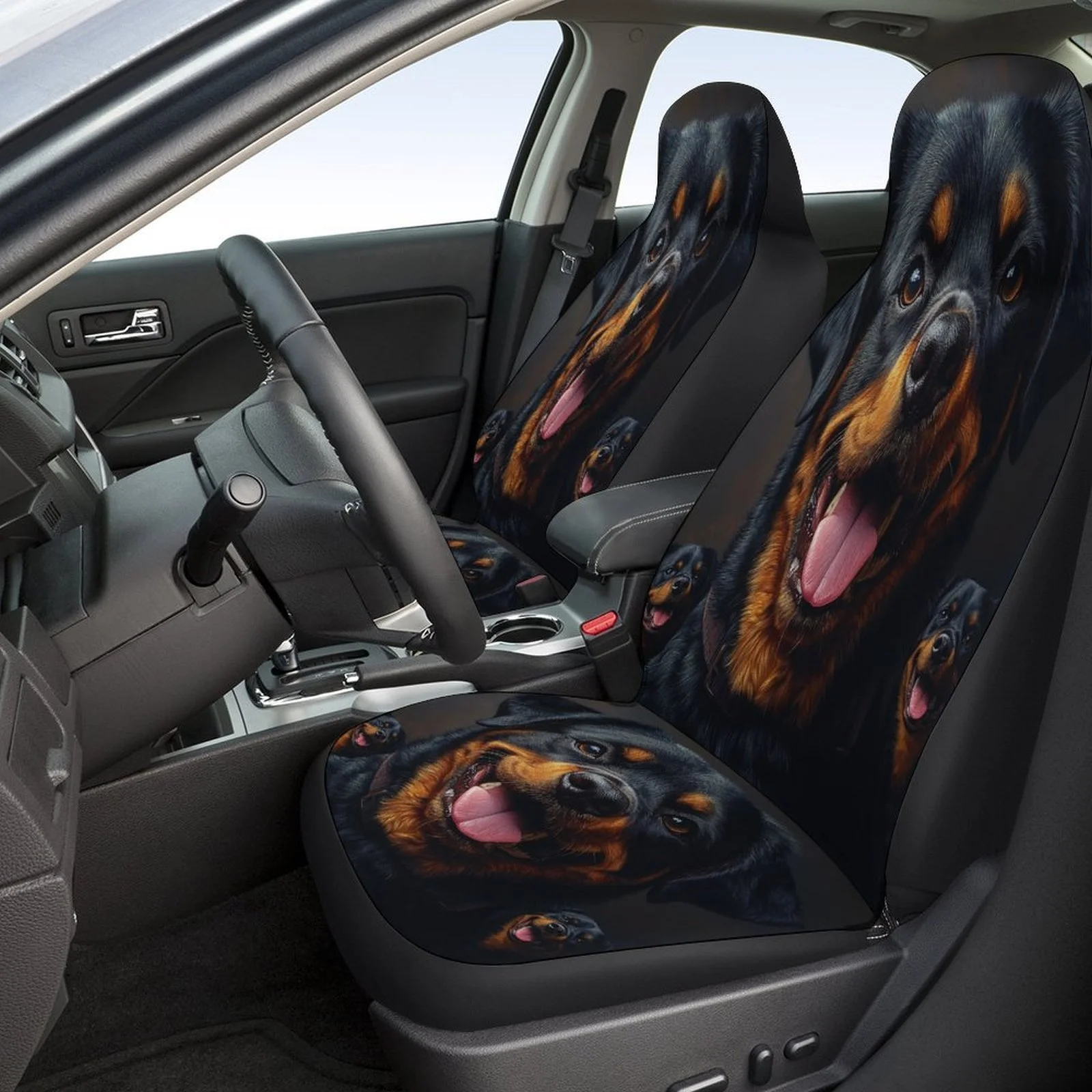 Фото Набор чехлов для автомобильных сидений Rottweiler Smile Designed для большинства автомобилей, модные новые декоративные защитные чехлы для автомобильных сидений, полный комплект, Unive №2