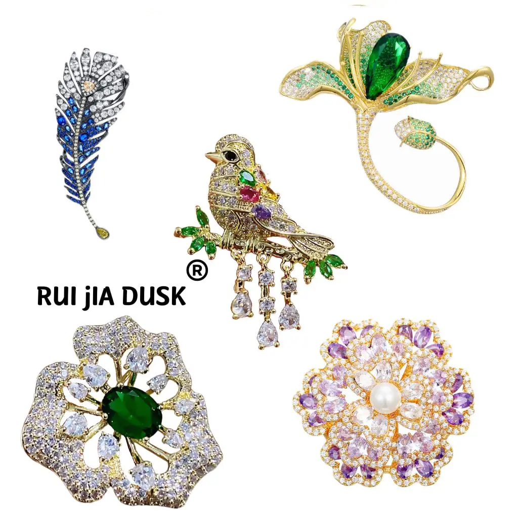 

RUI JIA DUSK New Flower Multi-petal Flower Ladies Zircon Brooch Accessories Plant Flower Coat Corsage Temperament Pin Buckle