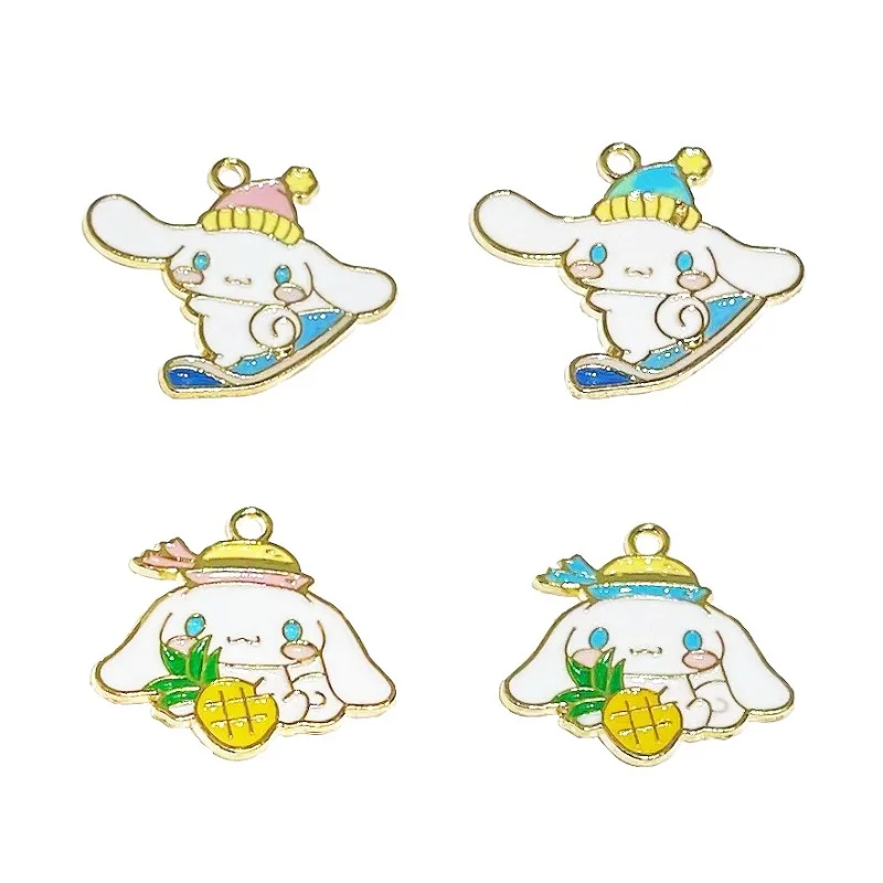 

10PCS Sanrio Cinnamoroll DIY Jewelry Accessories Alloy Drip Oil Pineapple Ski Bracelet Pendant Earrings Keychain Small Pendant