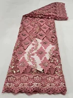 2022 newest peach nigerian high quality lace fabrics fashion women african lace luxury sequins fabrics for wedding
