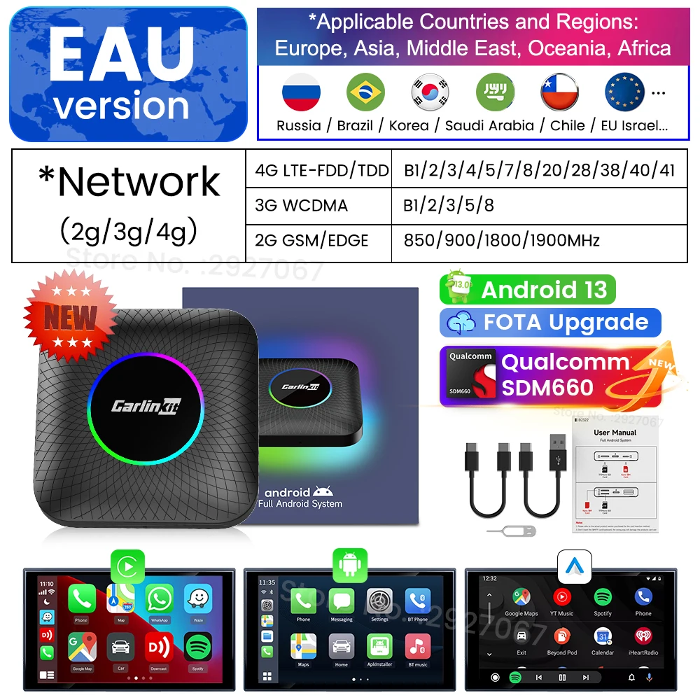 

Carlinkit SDM660 Android 13 ТВ-приставка С CarPlay Ai Wireless 8G + 128G 4G LTE BT WiFi Streaming Box Для OEM-автомобилей С П...