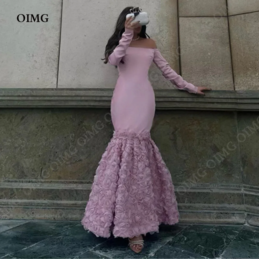 Женское платье-Русалка с открытыми плечами длинным рукавом и аппликацией