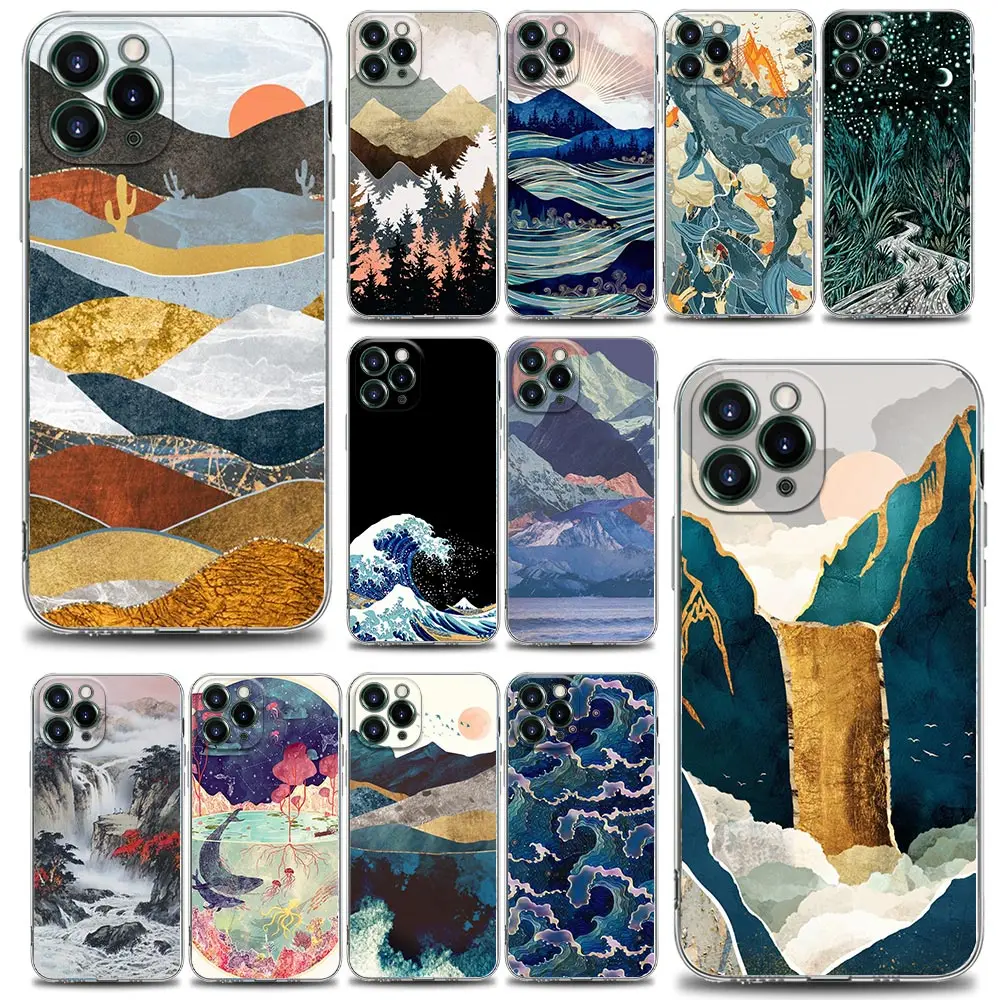 

3D Relief Landscape Oil Painting Phone Case for iPhone 13 12 11 SE 2022 X XR XS 8 7 14 Pro Mini Max Plus Soft Silicone Case