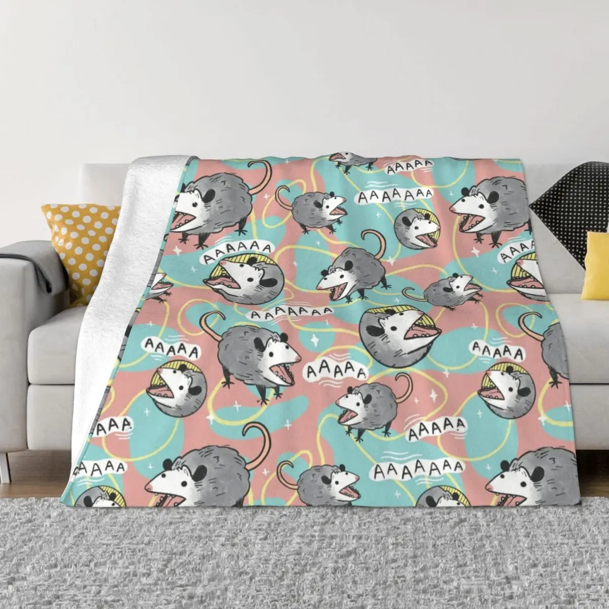 

Opossum Screm Blanket Coral Fleece Plush Print Portable Lightweight Throw Blanket for Home Bedroom Rug Piece