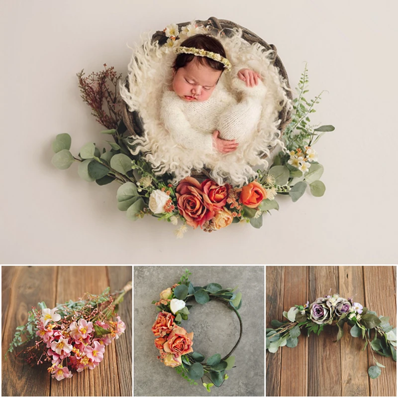 Dvotinst Baby Photography Props Simulation Flowers Garland Floral Frame Fotografia Accessories Studio Shooting Photo Props