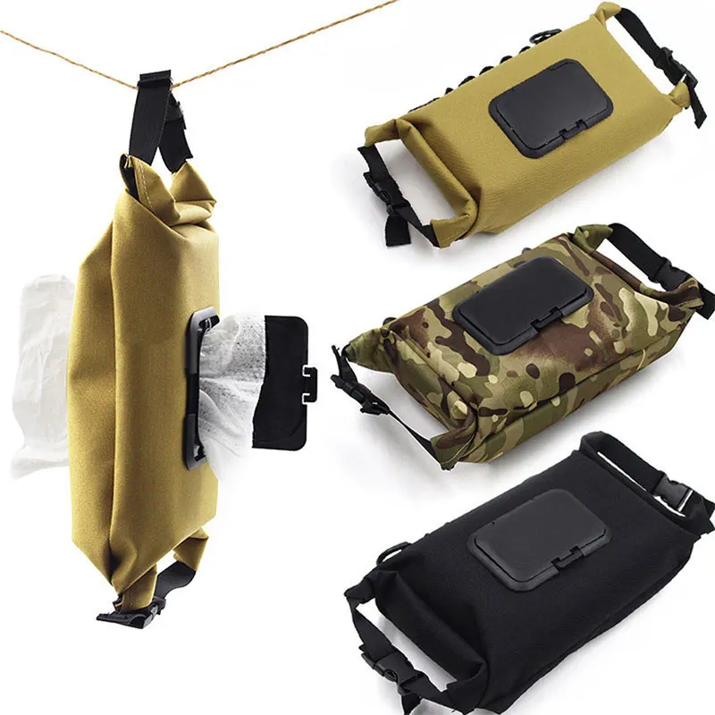 

Camping Canvas Wet Tissue Box Tissue Storage Bag Hanging Type Zipper Camouflage Open Cover Tissue Bag Outdoor