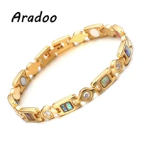 aradoo titanium steel deep sea shell magnetic energy bracelet negative ion light luxury zircon health germanium bracelet