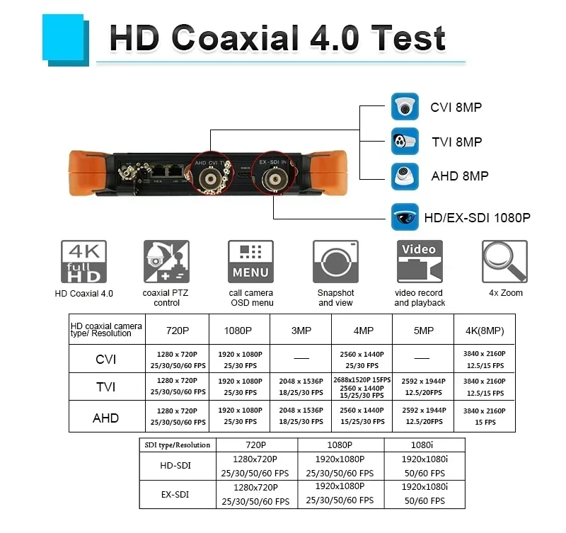 X9MOVTADHS 8-дюймовый все в одном CCTV тестер монитор 8K H.265 IP-камера 8MP AHD CVI TVI SDI камера