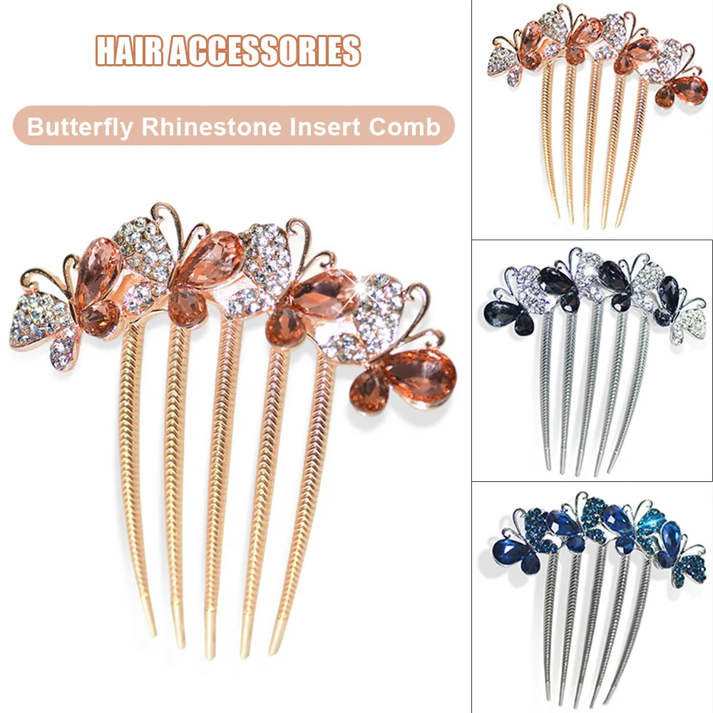 

Womens Butterfly Rhinestone Insert Comb Hair Accessories Adult Headwear Hairpin Headwear Inlaid With Rhinestones Hairpin Jewelry