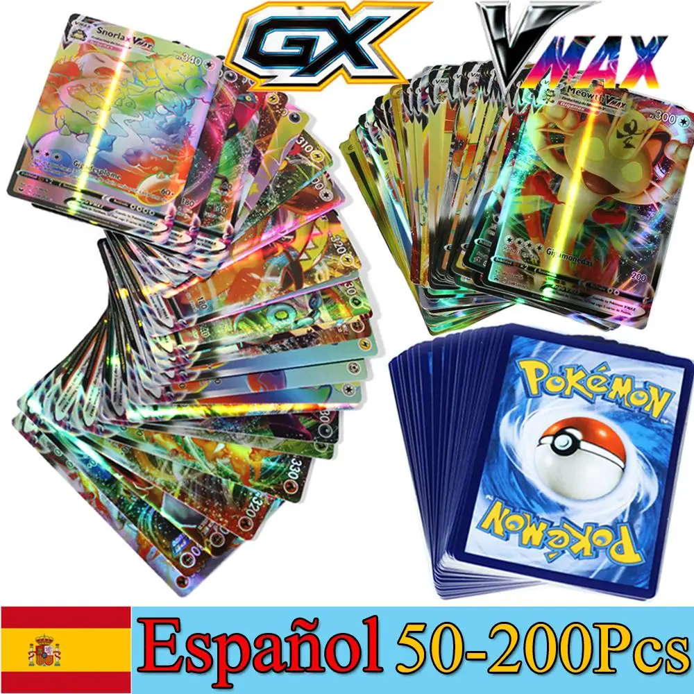 

50-200Pcs Spanish Pokemon Cards Flash Charizard Shining Cards Game TAG TEAM GX V MAX Battle Carte Trading Espaol Children Toys