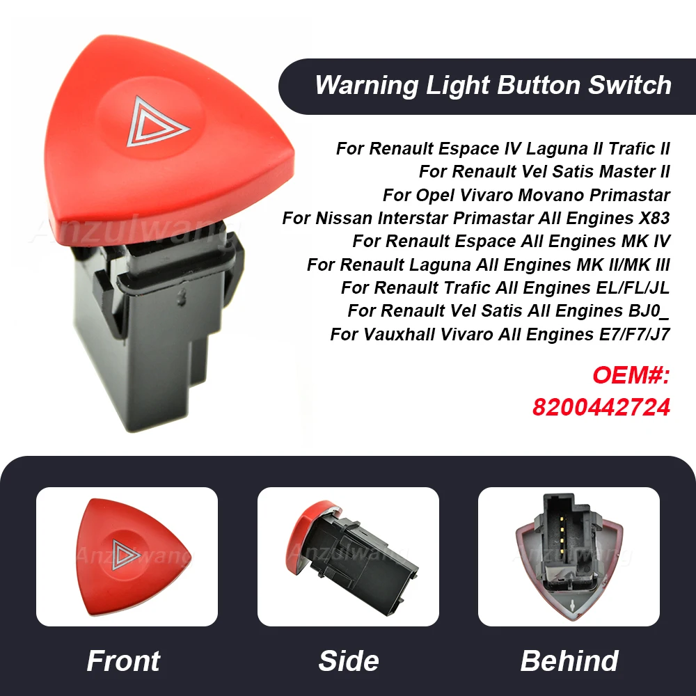 1 шт. кнопка включения аварийной сигнализации для Opel Renault Trafic Espace Laguna Vauxhall Clio Ii 2