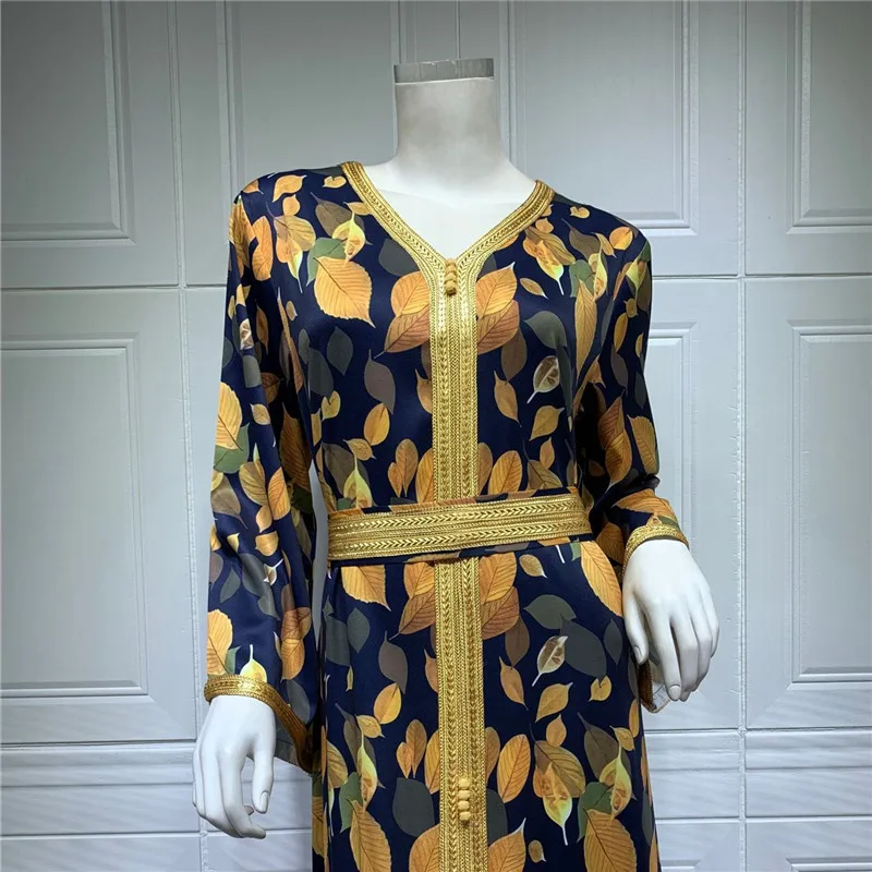 Women's Jalabiya Printed Long Belt Dress Dubai Abaya Turkey American Clothing Muslim Robe Abayas for Women 2022 Ramadan