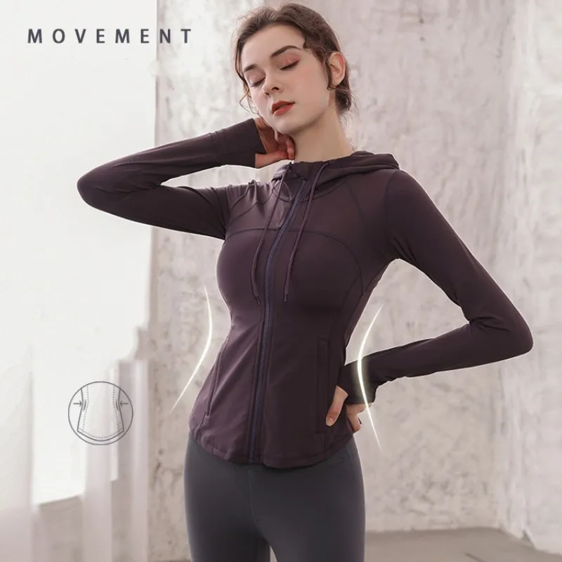 Yoga Suit Summer New Elastic Waist Tight And Breathable Fitness Exercise Yoga Hooded Long Sleeved Running Cardigan Tight Top