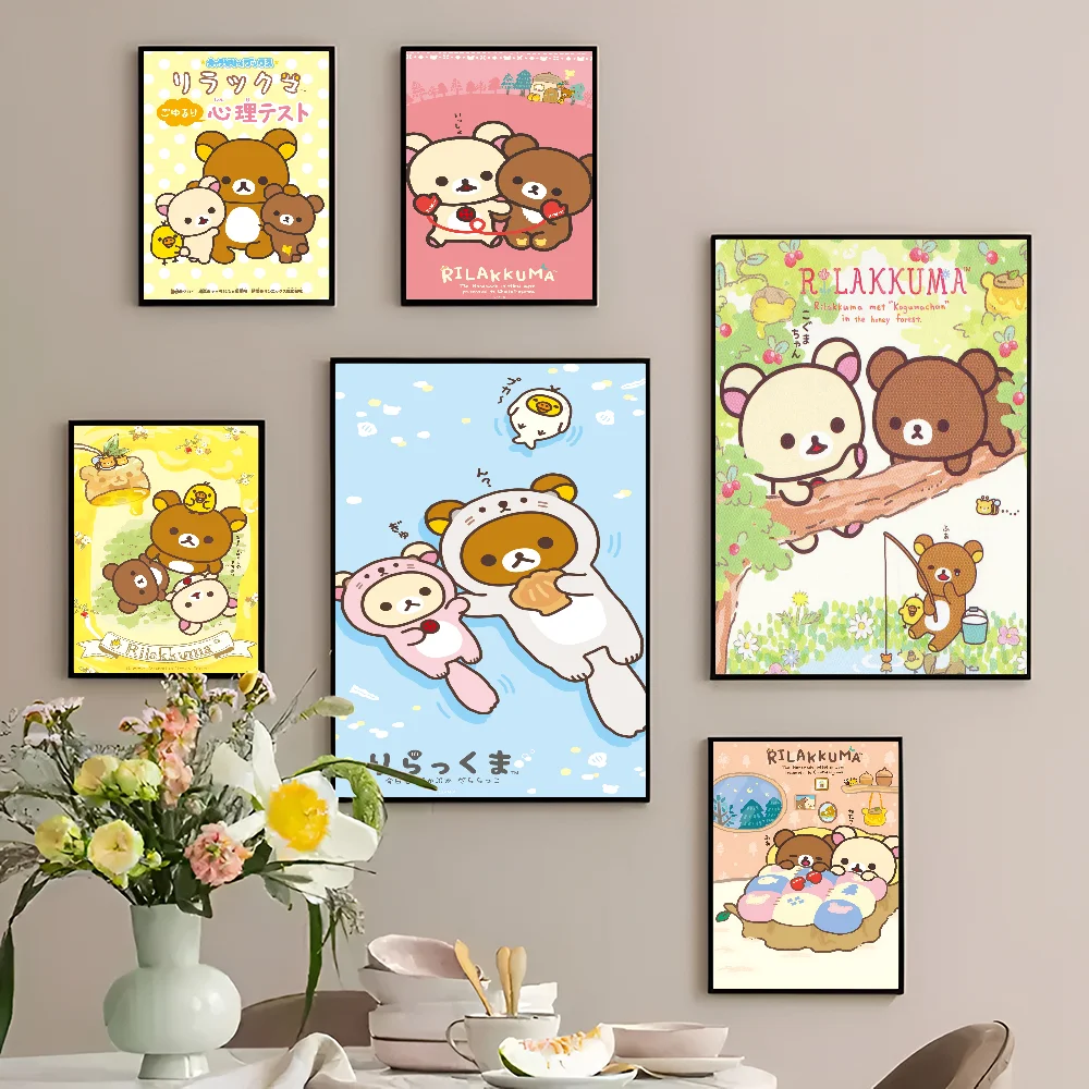 R-Rilakkuma Movie Sticky Posters Retro Kraft Paper Sticker DIY Room Bar Cafe Aesthetic Art Wall Painting