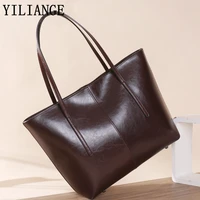 womens oil wax cowhide tote shopper bag european and american retro horizontal square handbag elegant trendy tote womens bag