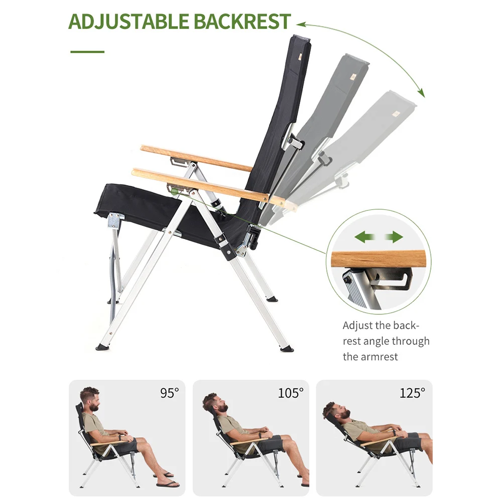 

Outdoor Folding Chair Adjustable Backrest Portable Camping Beach Seat Beech Armchair Lunch Break Aluminum Folding Desk