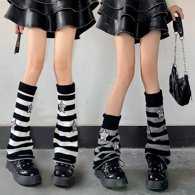 

Gothic Women's Striped Leg Warmers Lolita Long Socks Knitted Leggings Japanese Sweets Winter Socks Kawaii Arm Ankle Warmers