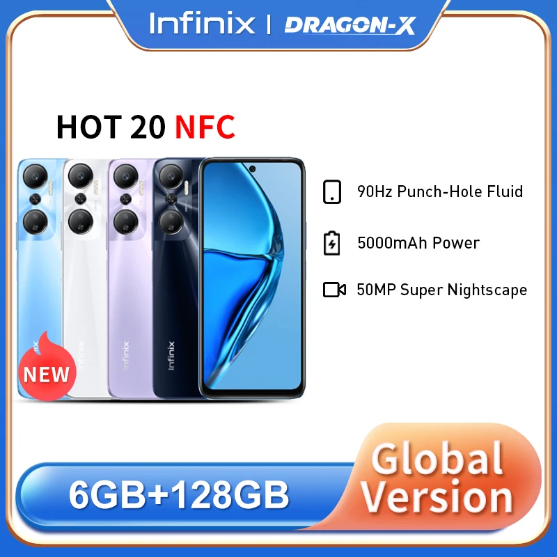 Infinix HOT 20 NFC smartphone 90Hz 6.82” Punch-Hole Fluid Gaming Display Monster 18W Type-C Fast Charge Mobile Phone X6826B