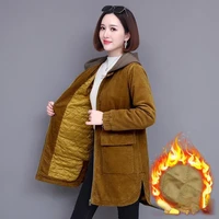 womens thickened corduroy jacket spring autumn womens tops warmth mid length trench coat korean fashion loose plus size new