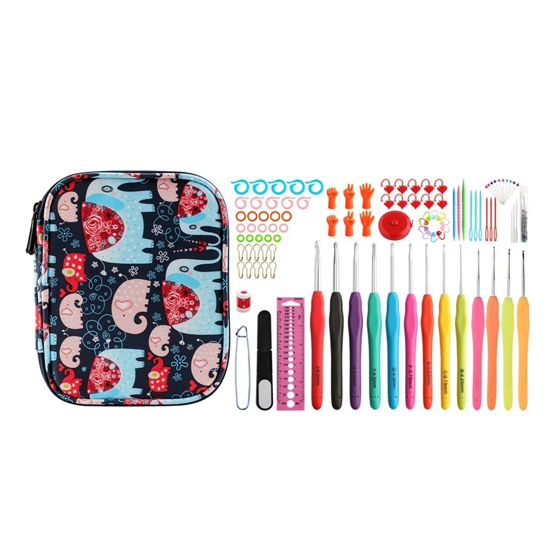 

92PCS Soft Handle Crochet Set TPR Crochet Needle With Storage Bag, Knitting Craft Box, Sewing Tool Accessories