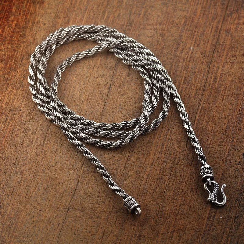 925 Sterling Silver Men's Personality Couple Thai Silver Swastika Necklace Italian Imported Hemp Rope Retro Send Boyfriend Gift