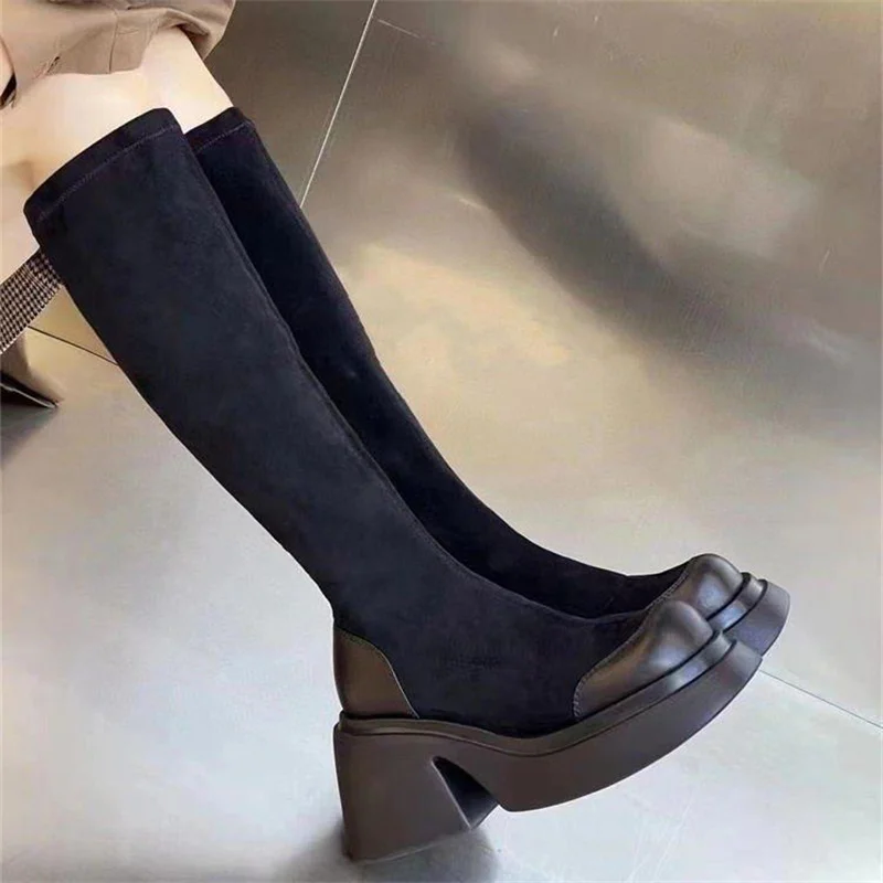 

Женская повседневная обувь на толстой подошве; Коллекция 2022 года; Сезон осень-зима; Новинка; Пара носков; Большие размеры; Красные вязаные ко...