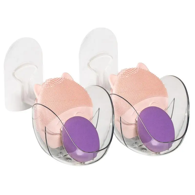 Beauty Blender Holder Storage Box 2Pcs Cosmetic Puff Makeup Sponge Holder Wall Mounted Clear Case Organizer Make Up Accessories