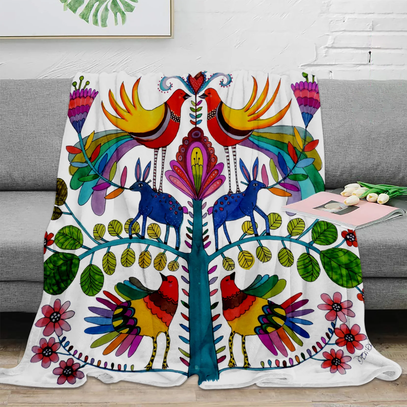 

Акварельный плед с цветами, птицами, кровати, диван, теплое одеяло, детское одеяло для гостиной, спальни, домашний декор