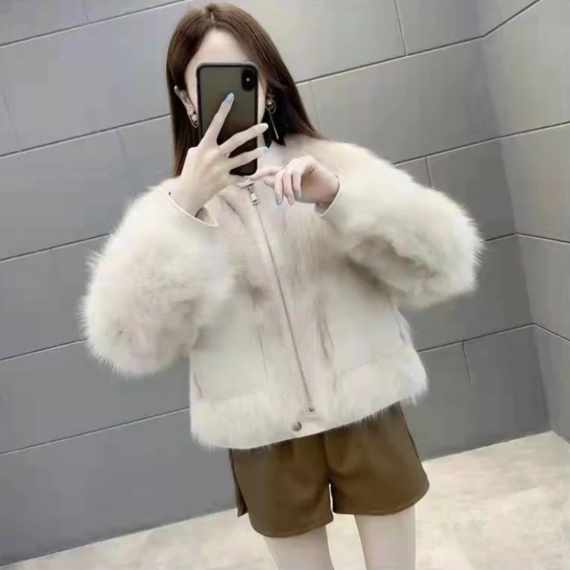 2022 Winter New Women Plush Jacket High Quality Mid Length Single Breasted Fleece Warm Faux Fur Coats Elegant Female Clothing