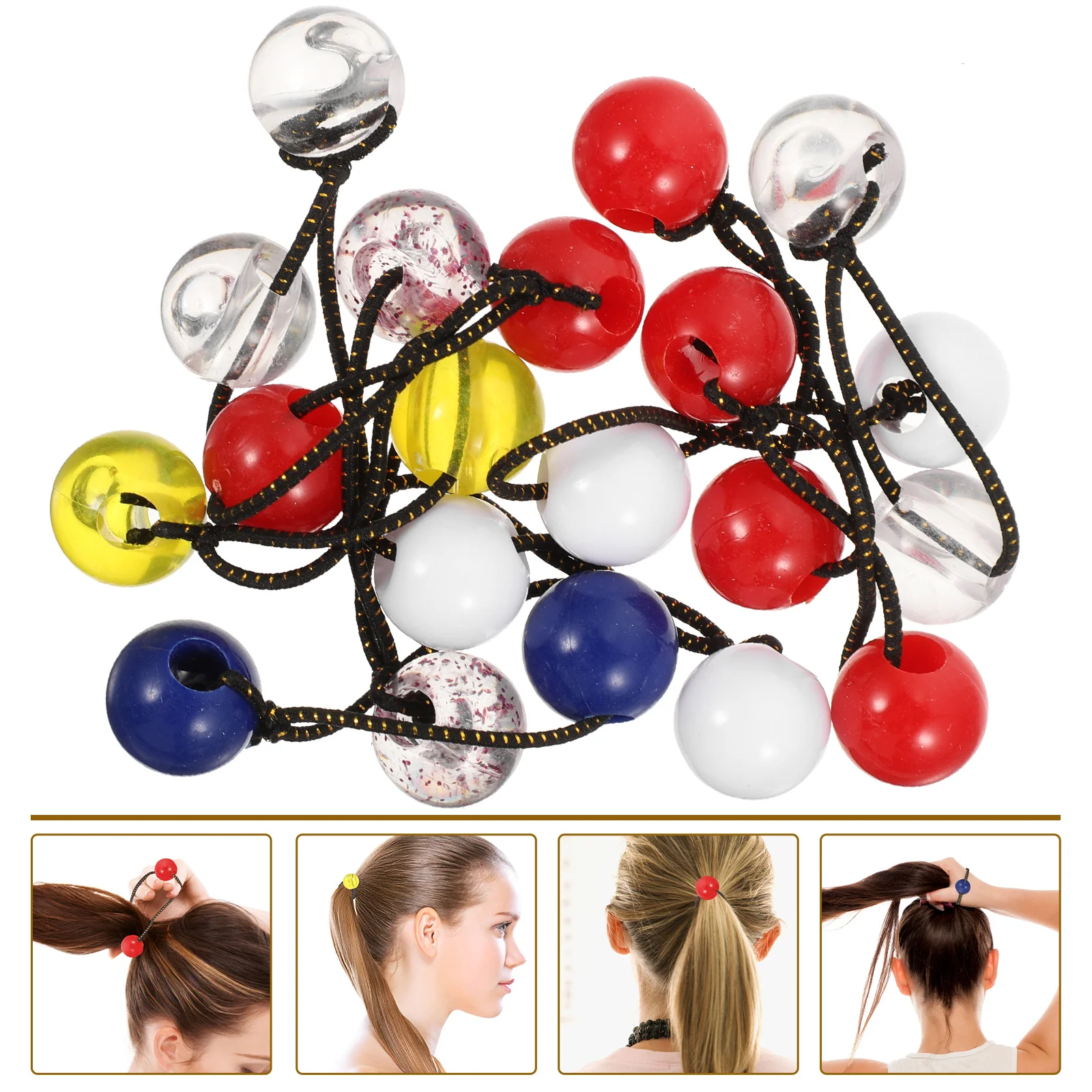 

10 Pcs Little Girl Hair Ties Ponytail Double Bead Head Rope Ball Cute Elastic Holder Plastic
