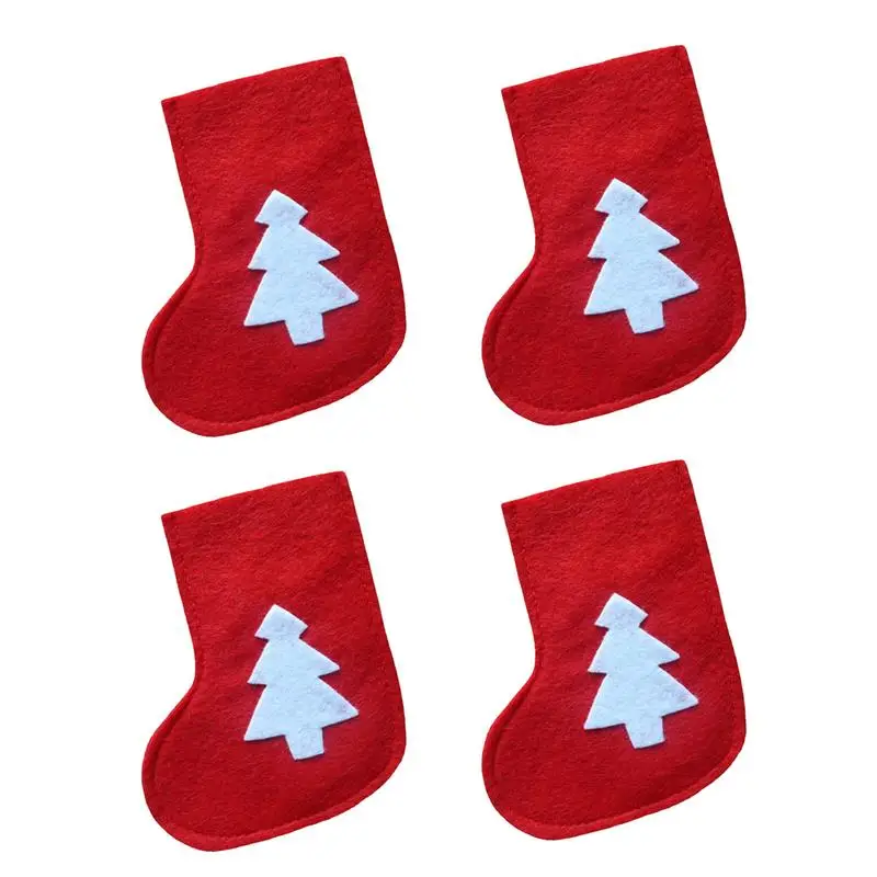 Christmas Stockings Knife Fork Spoon Bag Silverware Holder 4Pcs Socks Cutlery Pouch Party Tableware Dining Table Decor